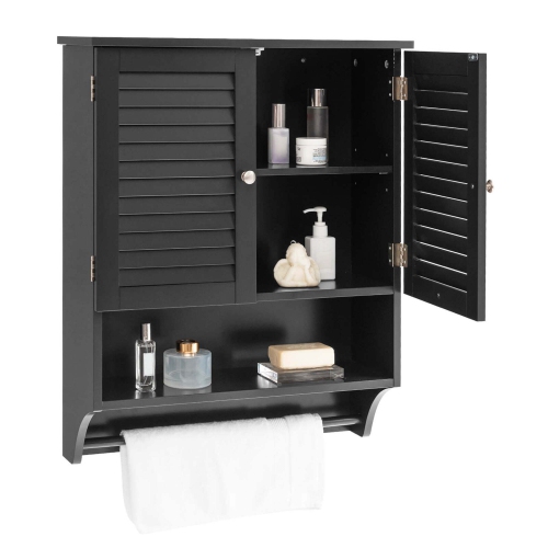 Costway Bathroom Wall Mounted Medicine Cabinet with Louvered Doors & Towel Bar
