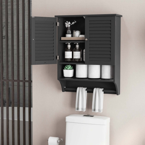 Costway Bathroom Wall Mounted Medicine Cabinet with Louvered Doors & Towel Bar