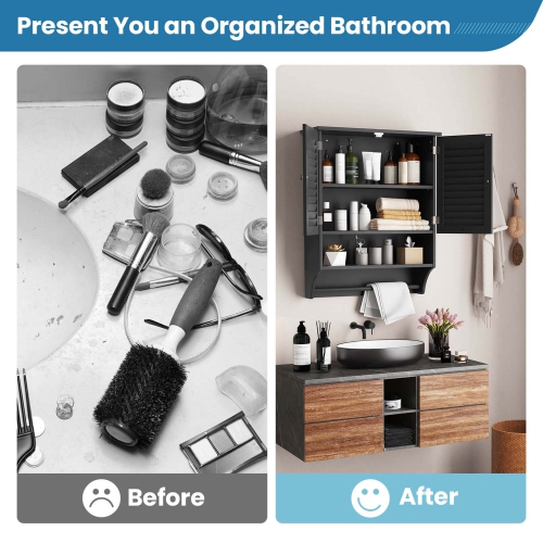 Costway Bathroom Wall Mounted Medicine Cabinet with Louvered Doors & Towel Bar