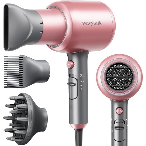 WAVYTALK  Ionic Hair Dryer \w Diffuser And Concentrator, Lightweight Quiet Blow Dryer, Powerful 1875 Watt Motor for Smooth And Fast Drying Hair, Rose