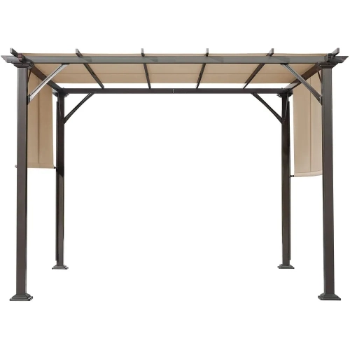 Pergola d'extérieur Erommy de 10 x 10 pi, abris de jardin avec cadre et abat-jour en acier, noir