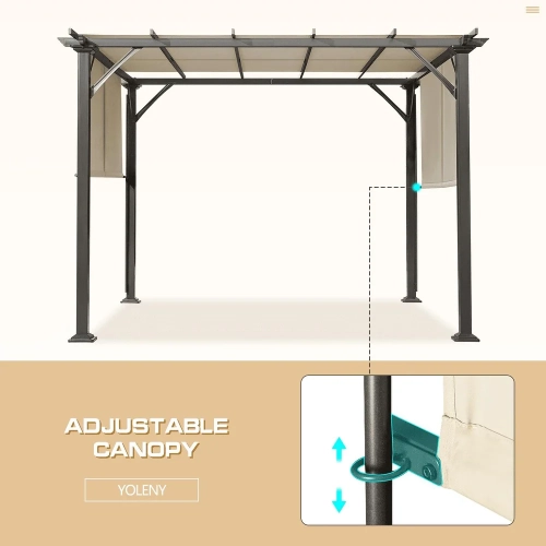 Pergola d'extérieur Erommy de 10 x 10 pi, abris de jardin avec cadre et abat-jour en acier, noir