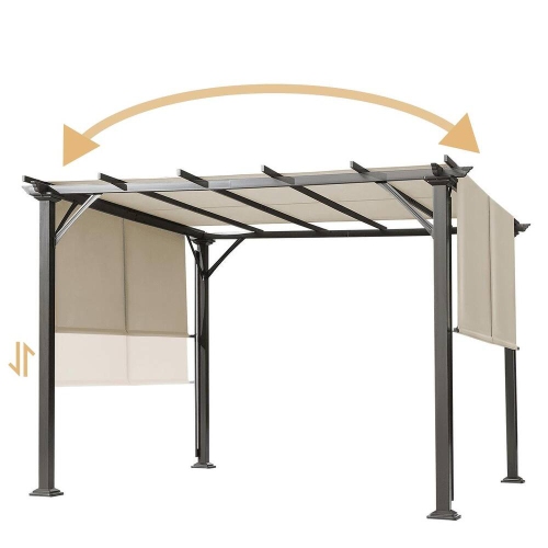 Pergola d'extérieur Erommy de 10 x 10 pi, abris de jardin avec cadre et abat-jour en acier, noir