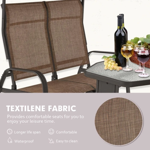 Bancs coulissants pour l'extérieur avec auvent et moustiquaire de 42 po x 88 po d'Erommy avec cadre en aluminium, 4 chaises berçantes de patio – Brun