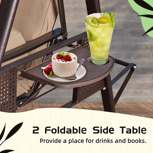 Erommy 50" x 83" Outdoor Patio Porch Swing, 3-in-1 Swing Bed, Adjustable Backrest, Rotatable Hardtop w Cushions and Pillow - 90" - Khaki