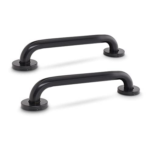 PLUVIAH  Bathroom Grab Bar Handle for Seniors (12 Inch, 2 Pack, Black) Perfect for Shower, Toilet, Tub, Handicap, Elderly, Injury, Kid, Senior Assist