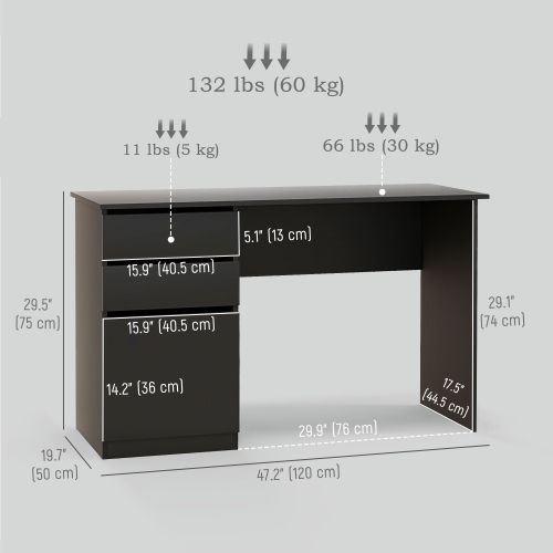 HOMCOM Modern Computer Desk, Home Office Desk for Study, Writing Workstation with Storage Drawer and Cabinet for Living Room, Black
