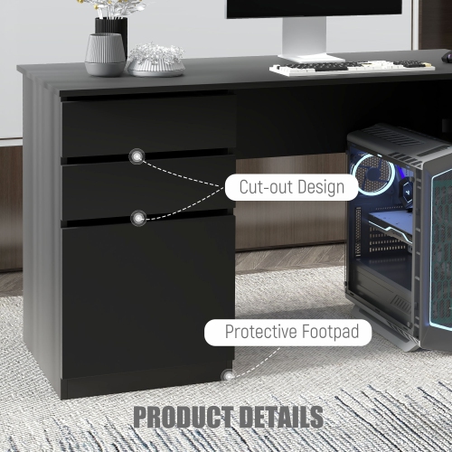 HOMCOM Modern Computer Desk, Home Office Desk for Study, Writing Workstation with Storage Drawer and Cabinet for Living Room, Black