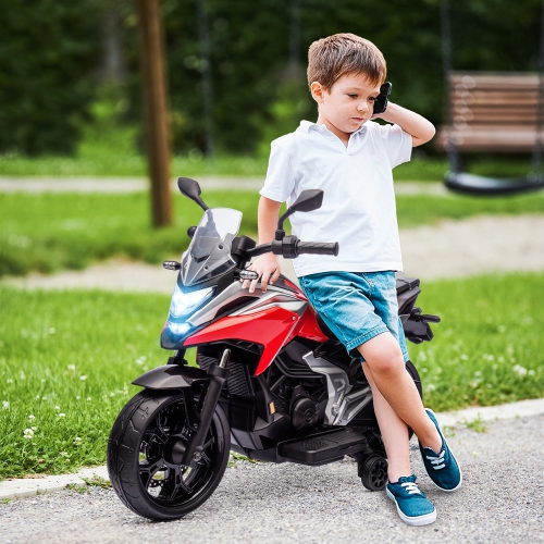 Moto électrique 12&nbsp;V de Qaba, moto porteuse à batterie pour enfants avec phares, roues d'entraînement musicales, pendant 3-6 ans, rouge