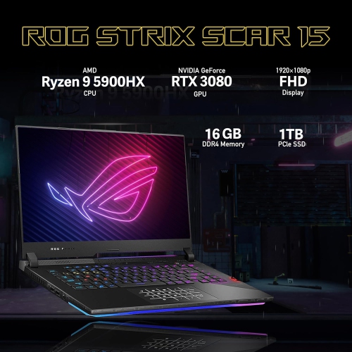 ASUS ROG Strix Scar 15 Gaming Laptop, 15.6" 300Hz IPS FHD Display, AMD Ryzen 9 5900HX, 1TB PCIe SSD, 16GB RAM, NVIDIA GeForce RTX 3080, Win 11 Pro,