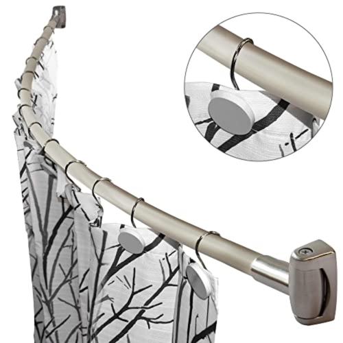 PLUVIAH  60-Inch Stainless Steel Curved Shower Rod - Adjustable, Non-Telescopic, Easy Installation, Rust-Free, Wall-Mounted, Chrome Zinc Plated For