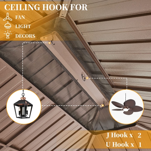 Erommy 12' x 20' Outdoor Galvanized Steel Roof Gazebo Pergola w/ Aluminum Frame & Vertical Rain Cutter - Brown