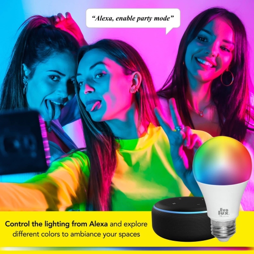 WiFi LED Dimmable Smart Light Bulbs - Smart Bulb Compatible with Alexa, 806 Lumens, Easy to Set Up, Energy Saver for 2.4 GHz Networks - Multicolor +