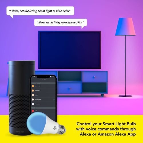 WiFi LED Dimmable Smart Light Bulbs - Smart Bulb Compatible with Alexa, 806 Lumens, Easy to Set Up, Energy Saver for 2.4 GHz Networks - Multicolor +