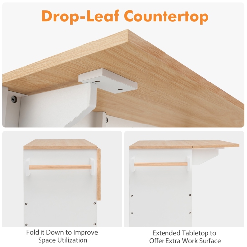 Gymax Kitchen Island Cart w/ Drop-Leaf & Power Outlet Microwave Shelf Wine Rack Drawer