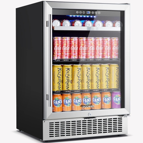 BODEGA Beverage Refrigerator 24 Inch, Under Counter Beverage Refrigerator, Built-in and Freestanding Beverage Cooler 180 Cans, Stainless Steel Under