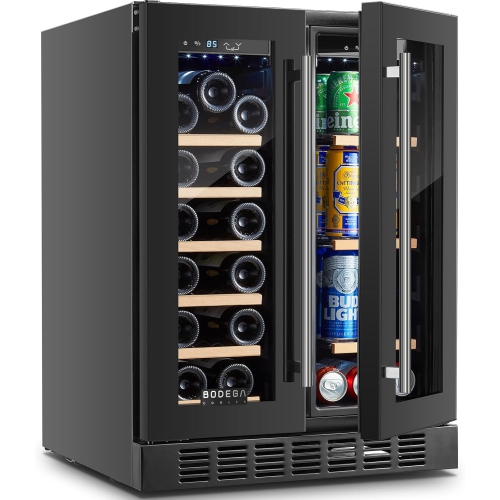 BODEGACOOLER 24 Inch Wine and Beverage Cooler, Dual Zone Wine Refrigerator 2 In 1,Under Counter For Wine Cooling With Compressor, Hold 20 Bottles and