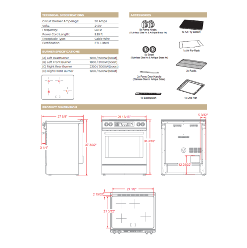 Forno Donatello Espresso 30-Inch Slide-In Induction Range White