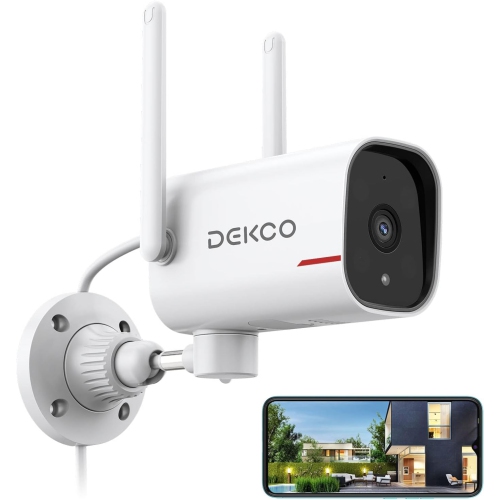 DEKCO  Wifi Security Cameras With 2K Color Night Vision, Pan Rotating 180° Wired Outdoor Security Camera