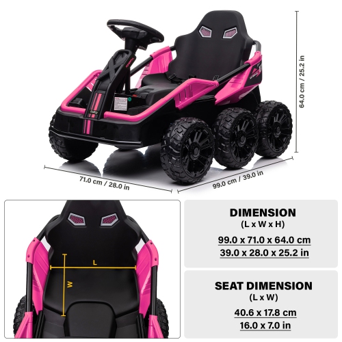 Voltz Toys 6 Wheel UTV, 24V Ride-on Car with 4WD, Remote Control, and EVA Tires - The for Kids 3-8 Years Old