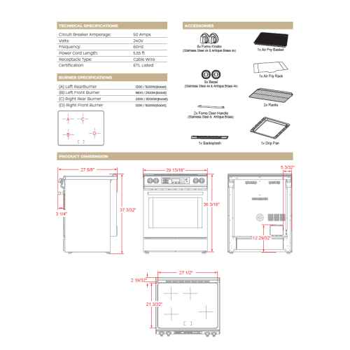 Forno Donatello Espresso 30-Inch Slide-In Induction Range Stainless-Steel