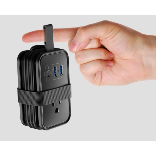 Uncaged Ergonomics Travel Charger Non Surge Cruise Approved Power Strip w/3 AC, 2 USB ports, 1 Fast Charging USB-C, 3ft Cable