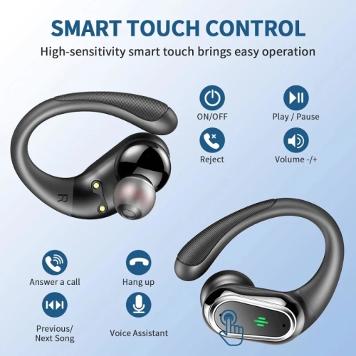 Wireless Earbuds - 2024 Bluetooth 5.3 Sport Headphones with ENC Noise Canceling Mic, 50H Playtime, IP7 Waterproof, Earhooks, Dual LED Display for