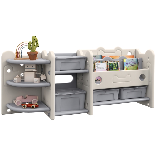 Qaba – rangement de jouets avec 4 boîtes de rangement, étagères, supports de rangement, meuble de rangement de jouets pour chambre de bébé, chambre d