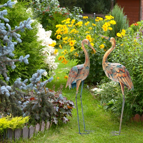 Costway 2-Piece Metal Garden Statue Sculpture Set Outdoor Yard Lawn Decoration