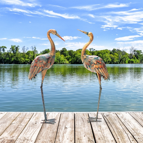 Costway 2-Piece Metal Garden Statue Sculpture Set Outdoor Yard Lawn Decoration