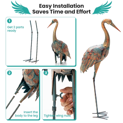 Costway 2-Piece Metal Garden Statue Sculpture Set Outdoor Yard Lawn Decoration