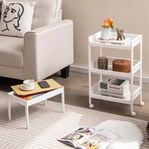 Chariot de rangement utilitaire À roulettes à 2pcs 4 niveaux avec plateau amovible de Costway