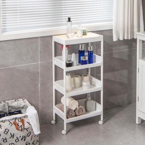 Chariot de rangement utilitaire À roulettes à 2pcs 4 niveaux avec plateau amovible de Costway