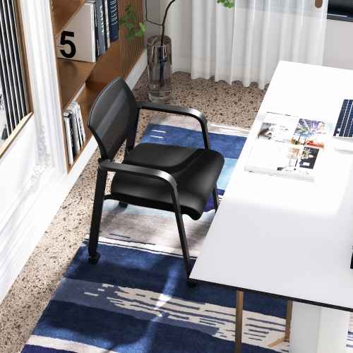 Costway Conference Chairs Set of 2 Stackable Office Guest Mesh Chair Waiting Room Wheels