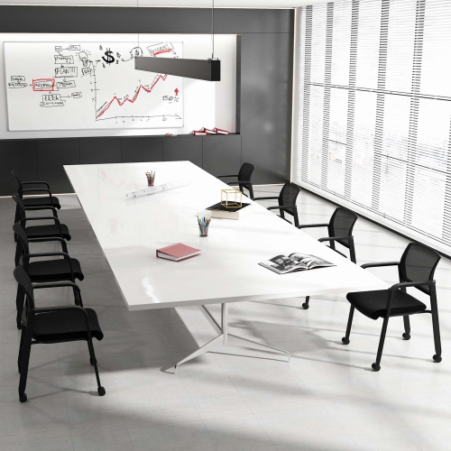 Costway Conference Chairs Set of 4 Stackable Office Guest Mesh Chair Waiting Room Wheels