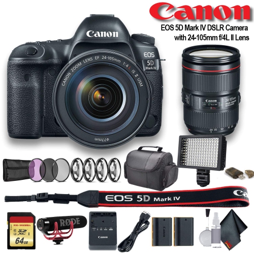 Canon EOS 5D Mark IV DSLR Camera with 24-105mm f/4L II Lens W/Bag, Extra Battery Pro Bundle