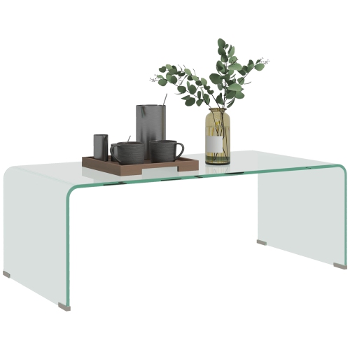 HOMCOM Tempered Glass Coffee Table, Modern Home Furniture, Clear Waterfall Coffee Table for Living Room, Easy to Clean and Safe Rounded Edges, 39.4"