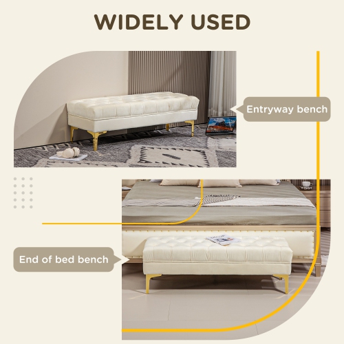 Banc recouvert de velours de HOMCOM, banc de bout de lit, banc à chaussures d'entrée capitonné et pattes en métal pour le salon, la chambre, la salle