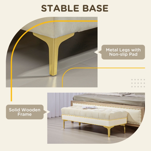 Banc recouvert de velours de HOMCOM, banc de bout de lit, banc à chaussures d'entrée capitonné et pattes en métal pour le salon, la chambre, la salle