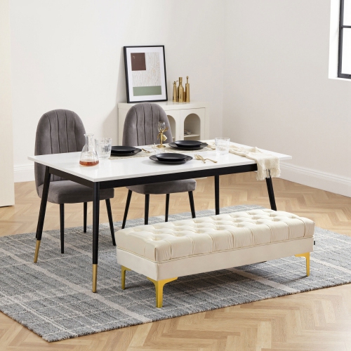 Banc recouvert de velours de HOMCOM, banc de bout de lit, banc à chaussures d'entrée capitonné et pattes en métal pour le salon, la chambre, la salle