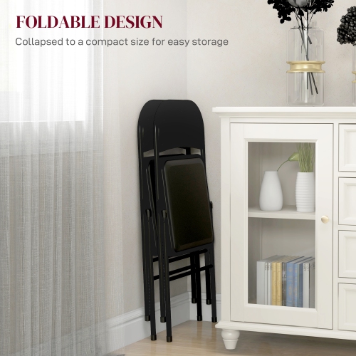 HOMCOM Metal Folding Chairs 2 Pack PU Leather Padded Foldable Chairs Indoor with Cushion for Office Reception Waiting Room Party Black