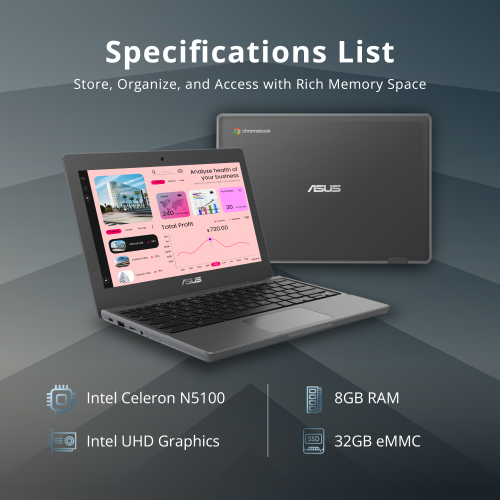 ASUS Rugged Chromebook YZ182, 11.6" HD Anti-glare Display, Intel Celeron N5100, 32GB eMMC, 8GB LPDDR4X, Full-size Keyboard, Webcam, WIFI 6,