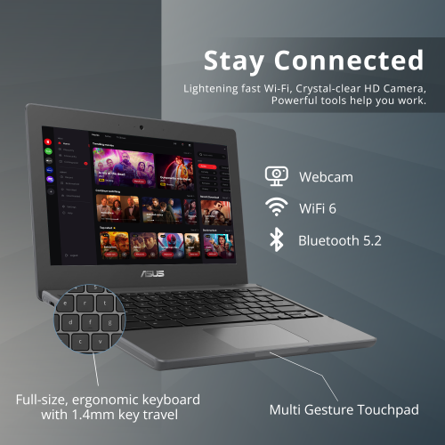 ASUS Rugged Chromebook YZ182, 11.6" HD Anti-glare Display, Intel Celeron N5100, 32GB eMMC, 8GB LPDDR4X, Full-size Keyboard, Webcam, WIFI 6,