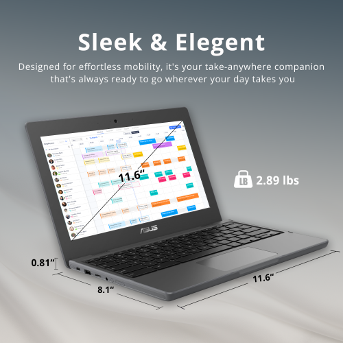 ASUS Rugged Chromebook YZ182, 11.6" HD Anti-glare Display, Intel Celeron N5100, 32GB eMMC, 8GB LPDDR4X, Full-size Keyboard, Webcam, WIFI 6,