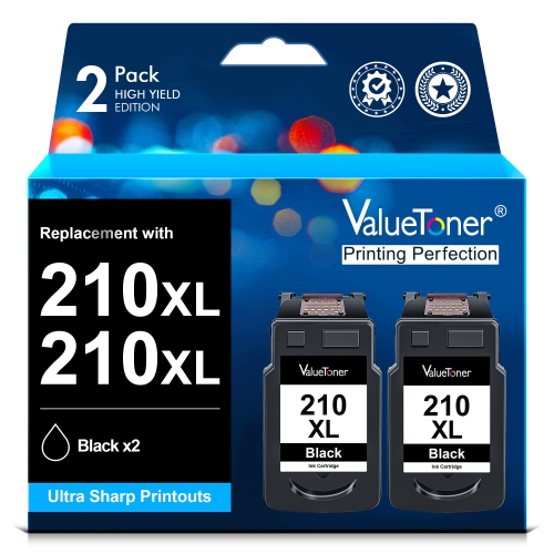 Valuetoner Refurbished Ink Cartridge Replacement for Canon 210XL PG-210XL PG 210XL for PIXMA MX410 MX320 MX330 MX340 MX350 MP240 Printer (2 Black)