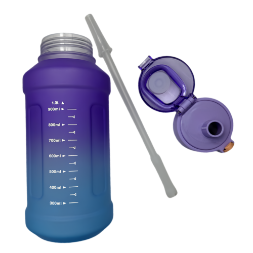 Nouvelle bouteille d'eau Life Sports d'extérieur, avec marque à l'échelle, avec paille, bouteille étanche, plastique, 1300 ml violet bleu