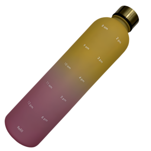 Nouvelle bouteille d'eau de Life Sports motivationnelle, avec marqueur de temps, couvercle à vis, plastique 900 ml jaune rose
