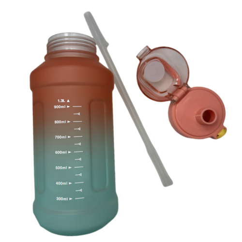 Nouvelle bouteille d'eau Life Sports d'extérieur, avec marque à l'échelle, avec paille, bouteille étanche, plastique, 1300&nbsp;ml Orange Green