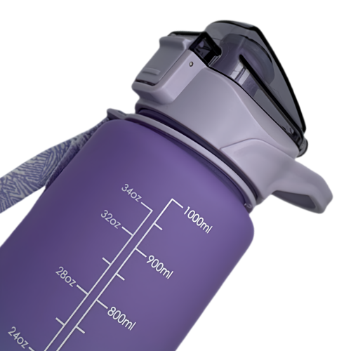 Nouvelle bouteille d'eau Life Sports d'extérieur, avec marque à l'échelle, avec paille, bouteille étanche, plastique, 1000 ml violet bleu