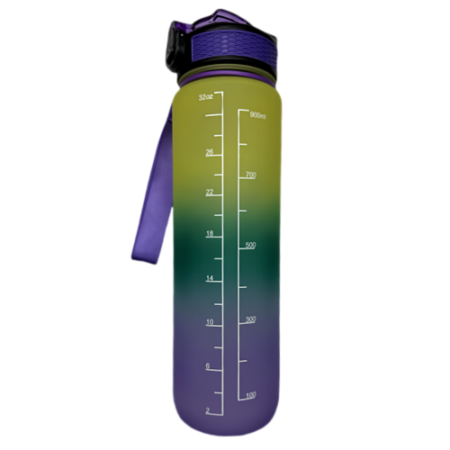 Nouvelle bouteille d'eau Life Sports d'extérieur, avec marque à l'échelle, avec paille, bouteille étanche, plastique, 900 ml jaune vert